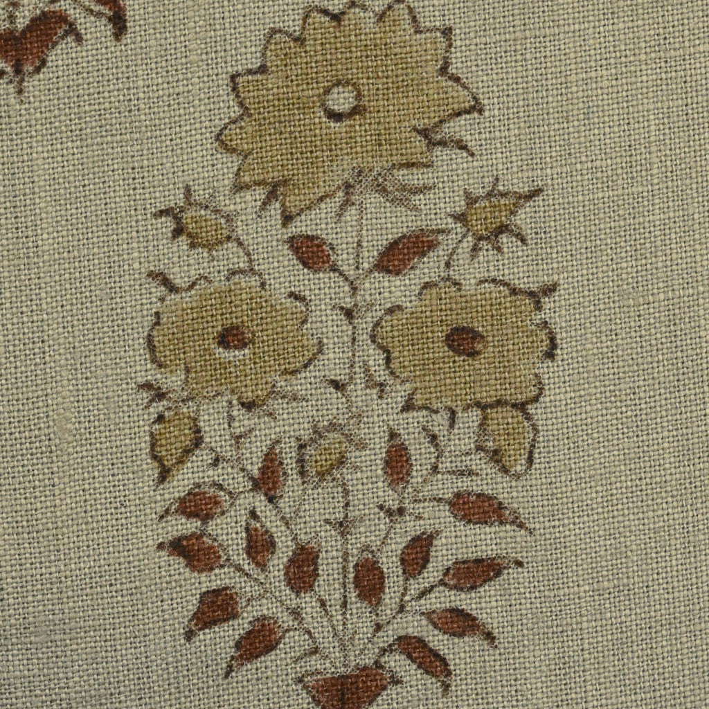 Hidden zipper and corner detail of buta print linen cushion cover