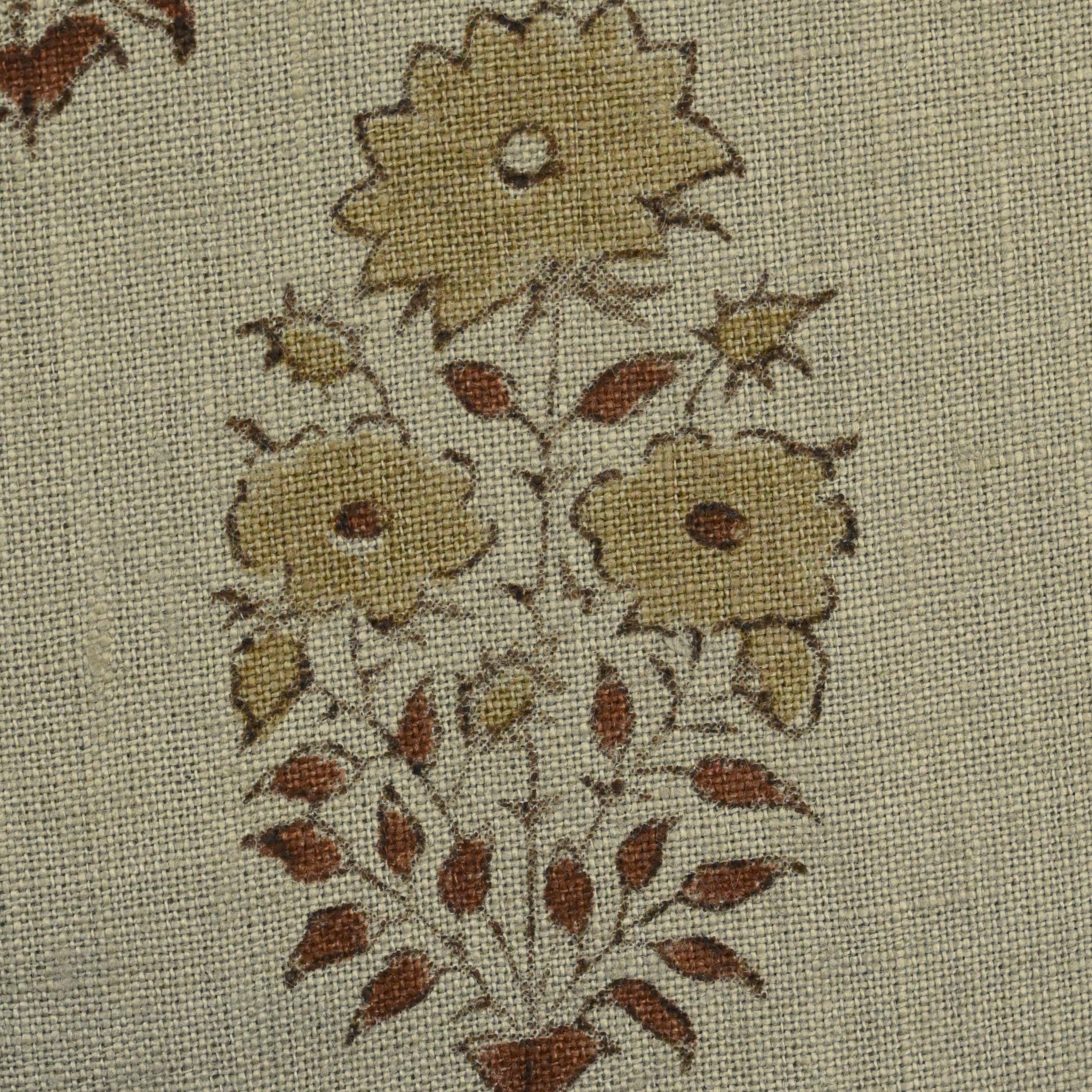 Hidden zipper and corner detail of buta print linen cushion cover