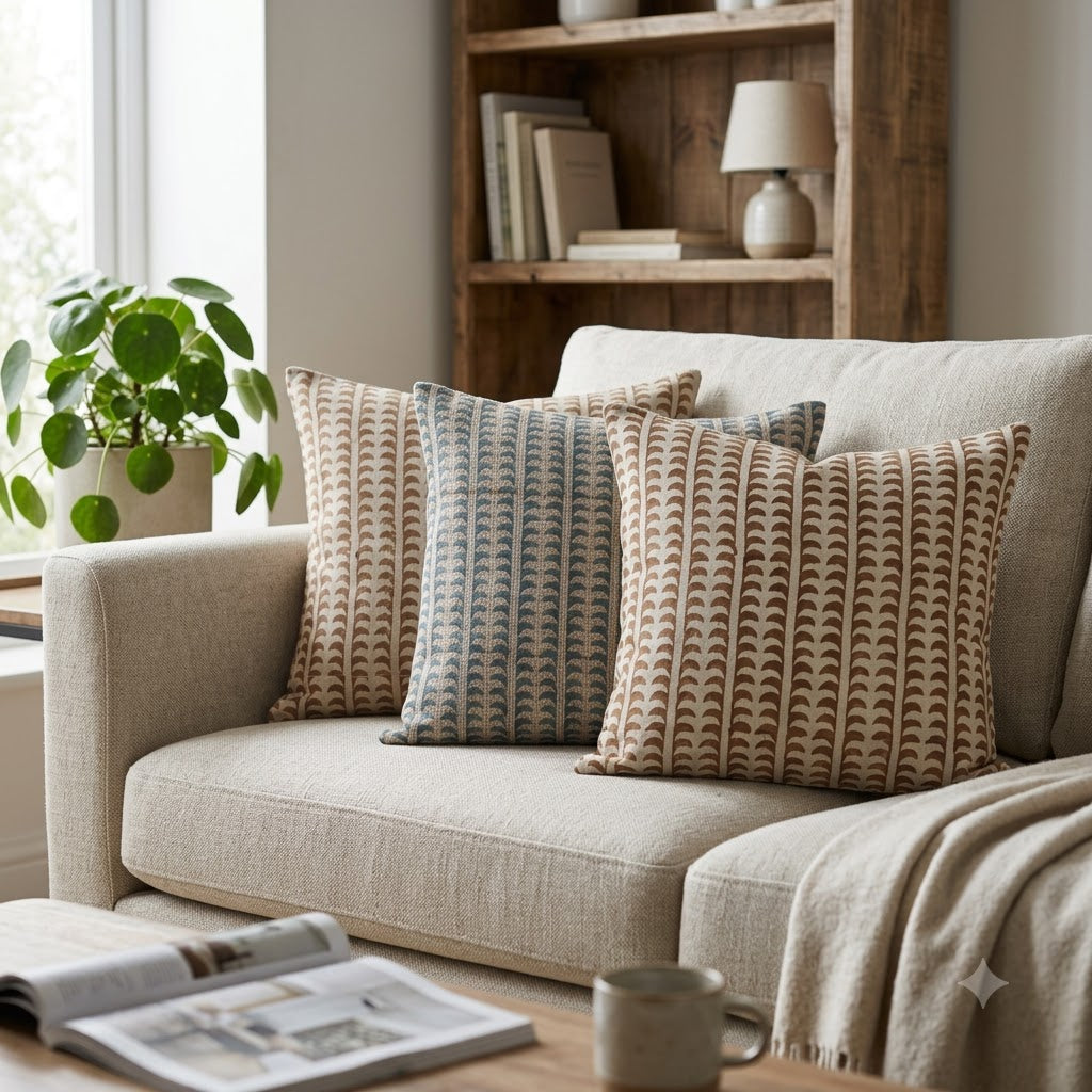 Kylie Slate Linen Block Print Pillow Cover