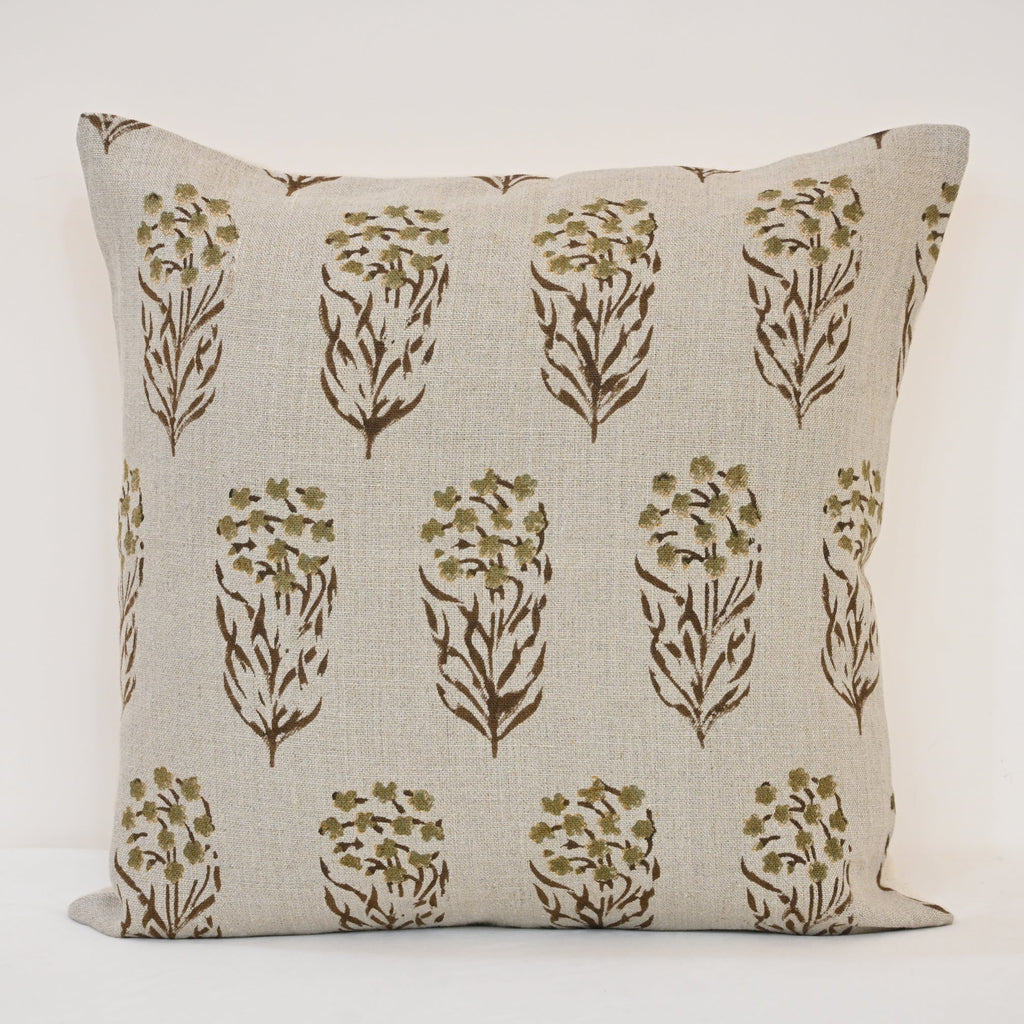 Brianna moss Linen Block Print Pillow Cover