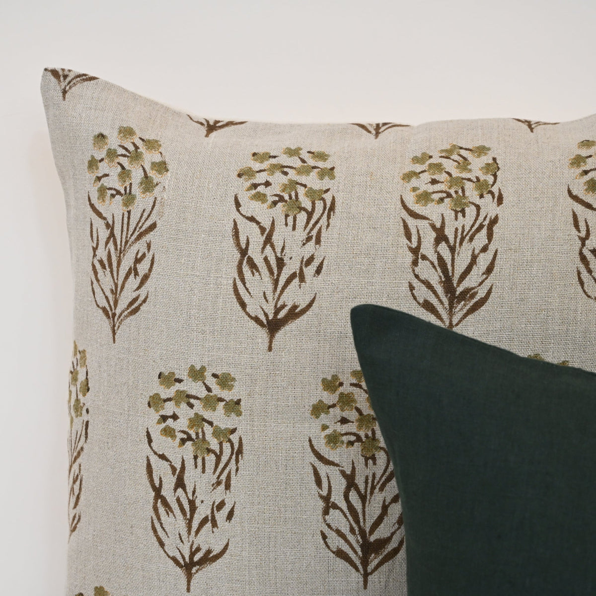 Brianna moss Linen Block Print Pillow Cover
