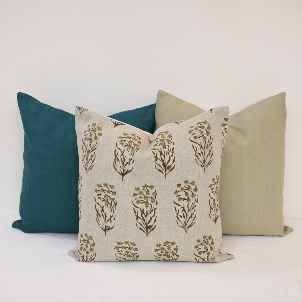 Brianna moss Linen Block Print Pillow Cover