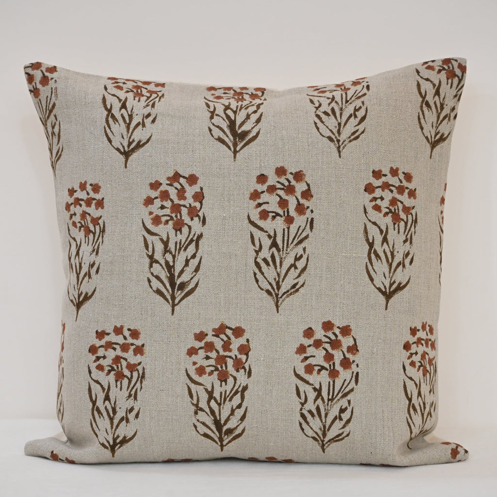 Brianna Espresso Linen Block Print Pillow Cover
