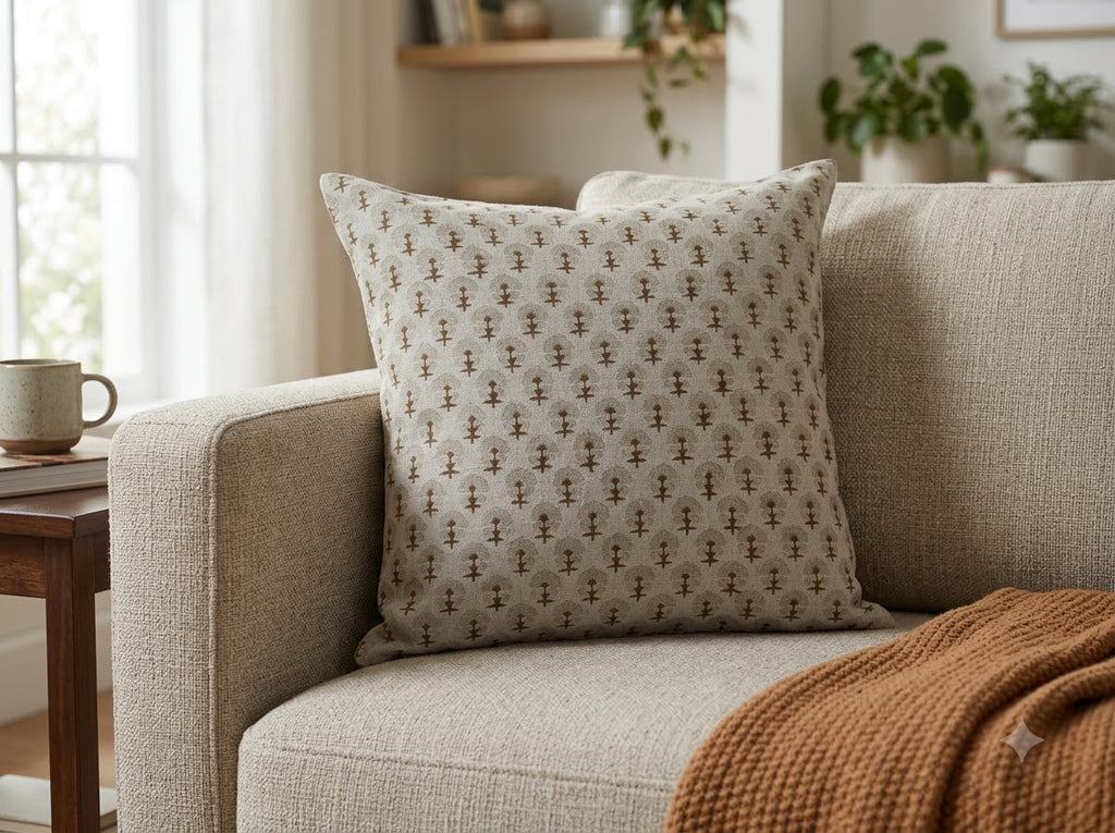 Summer Chestnut Linen Block Print Pillow Cover