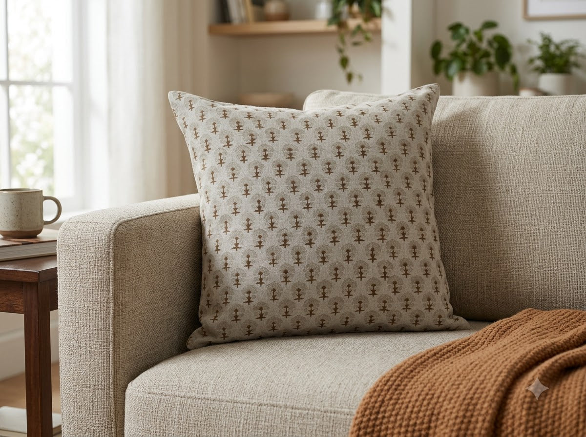 Summer Chestnut Linen Block Print Pillow Cover