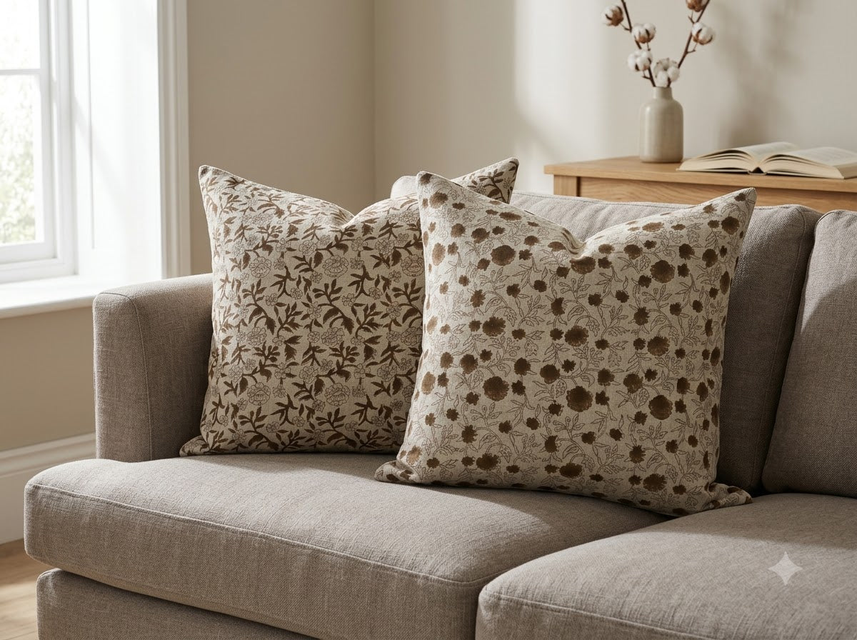 Kara Chestnut Linen Block Print Pillow Cover