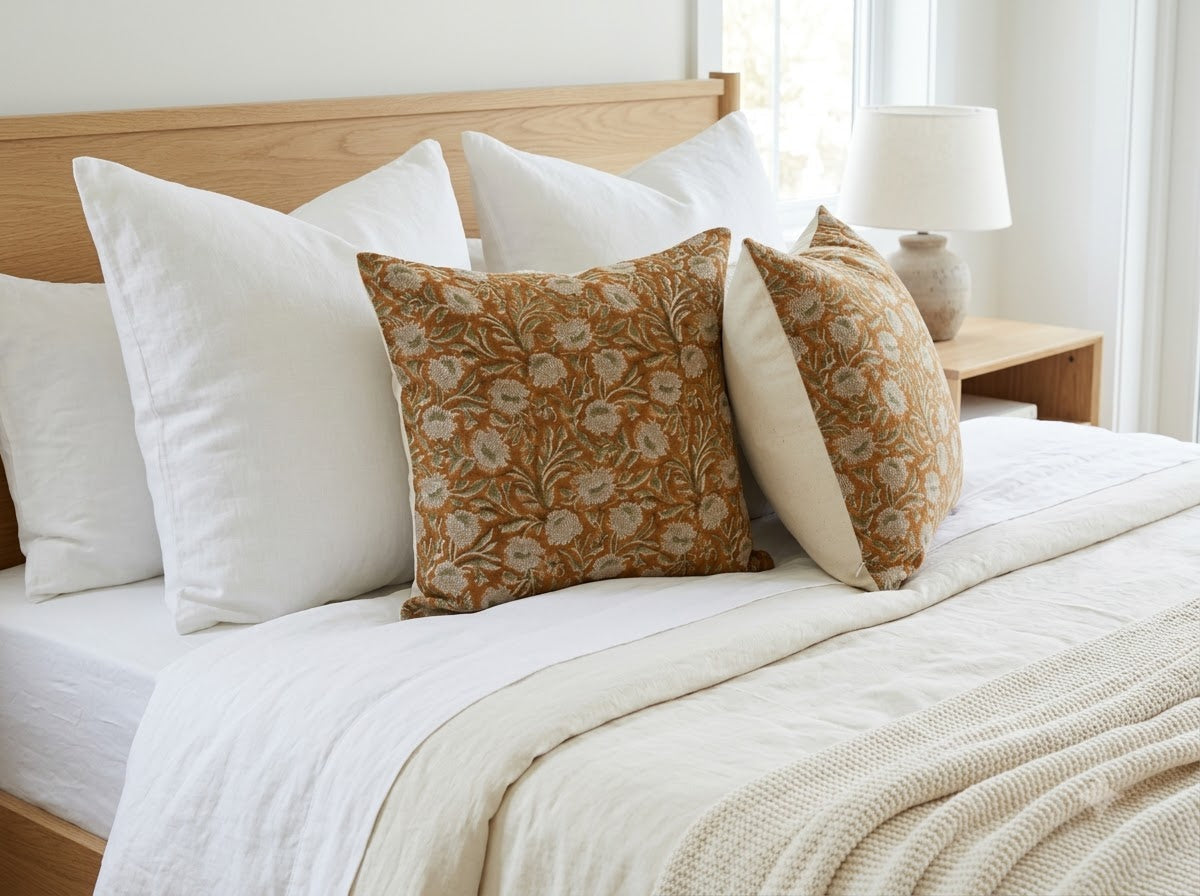 Elise Warm Linen Block Print Pillow Cover