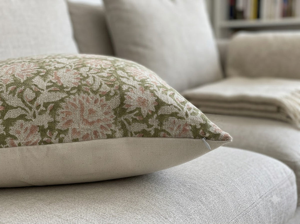 Jocelyn Dusty Linen Block Print Pillow Cover