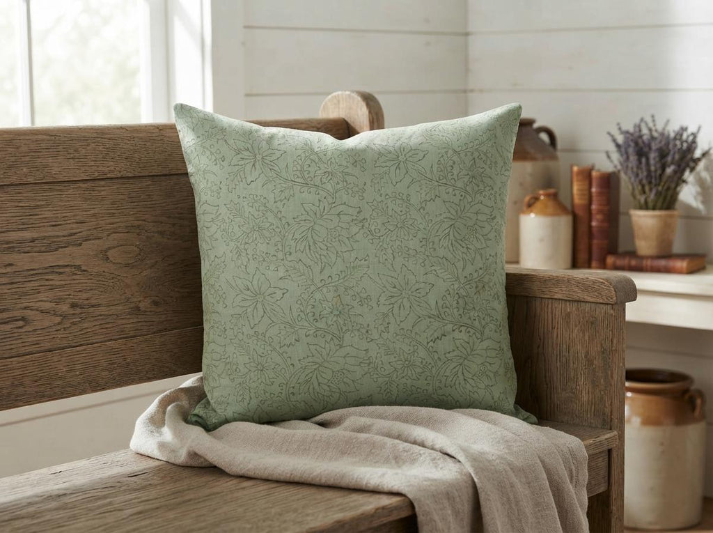 Oliva Hand Block Print Linen Pillow Cover