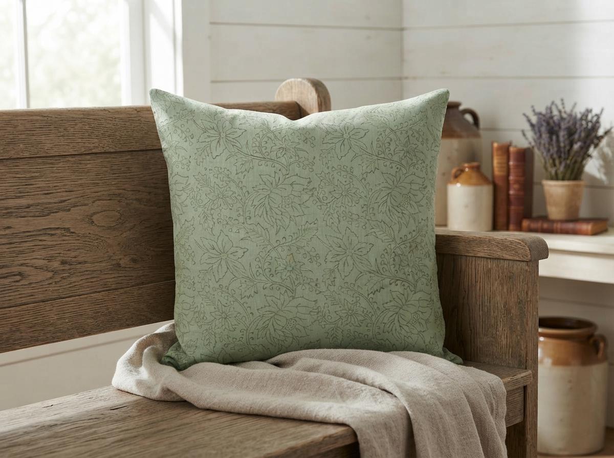 Oliva Hand Block Print Linen Pillow Cover