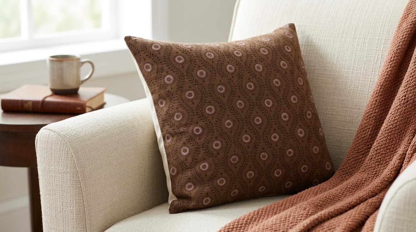 Vine and floral medallion linen pillow cover product photo