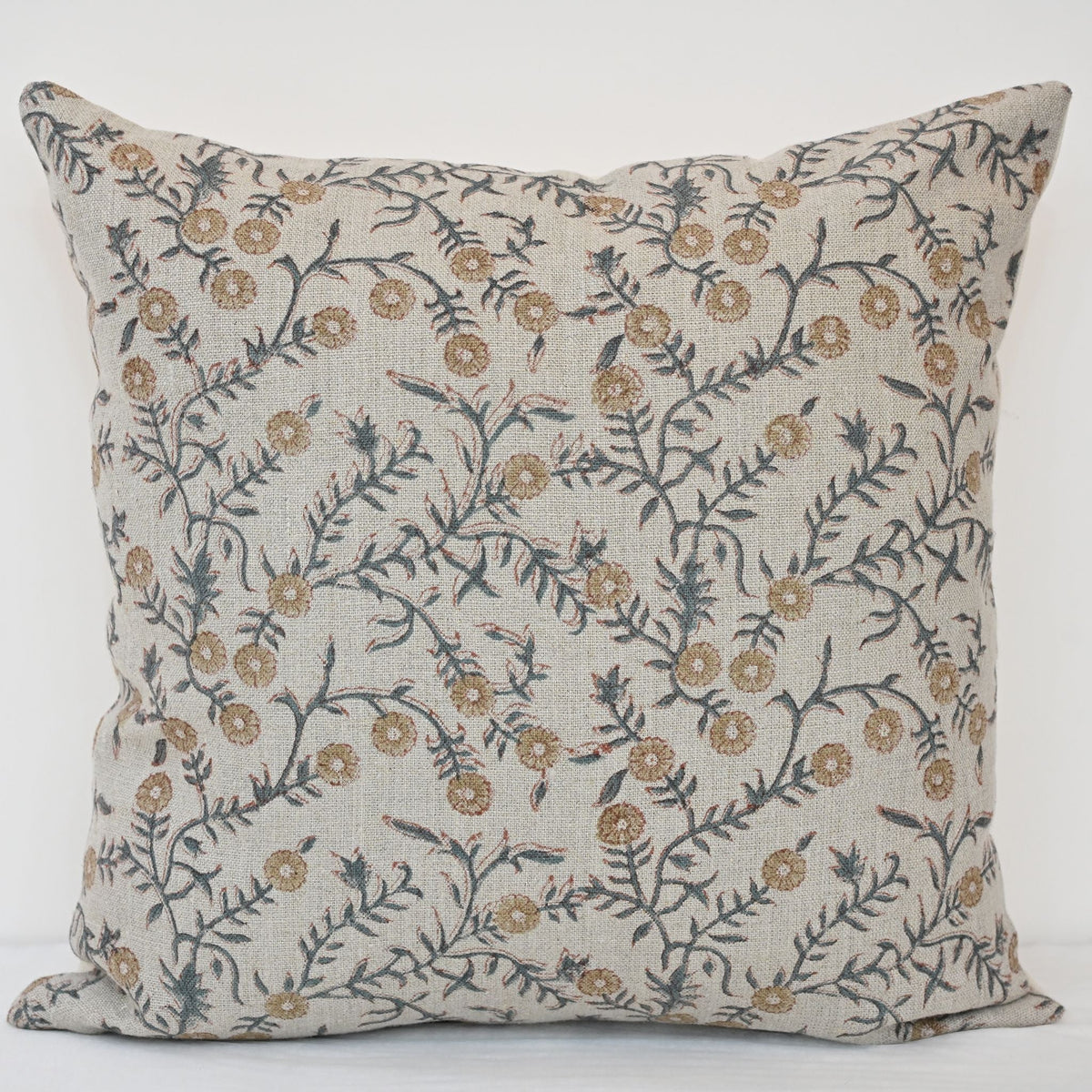 Bailey Slate Linen Block Print Pillow Cover
