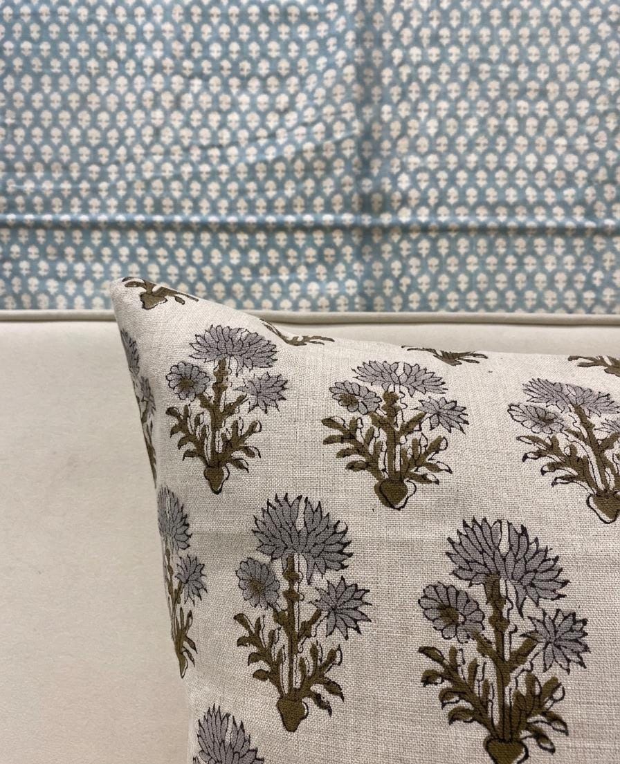 Corner and hidden zipper detail on Mughal linen pillow cover