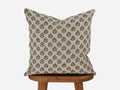 Olive green sprig hand block print linen pillow cover, front view