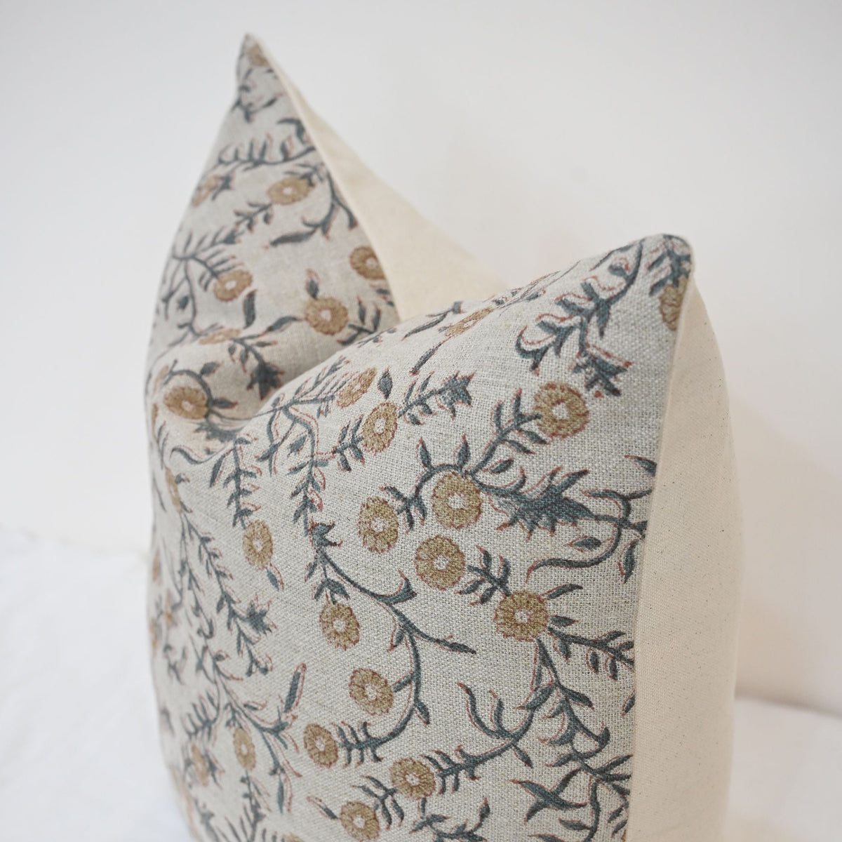 Bailey Slate Linen Block Print Pillow Cover