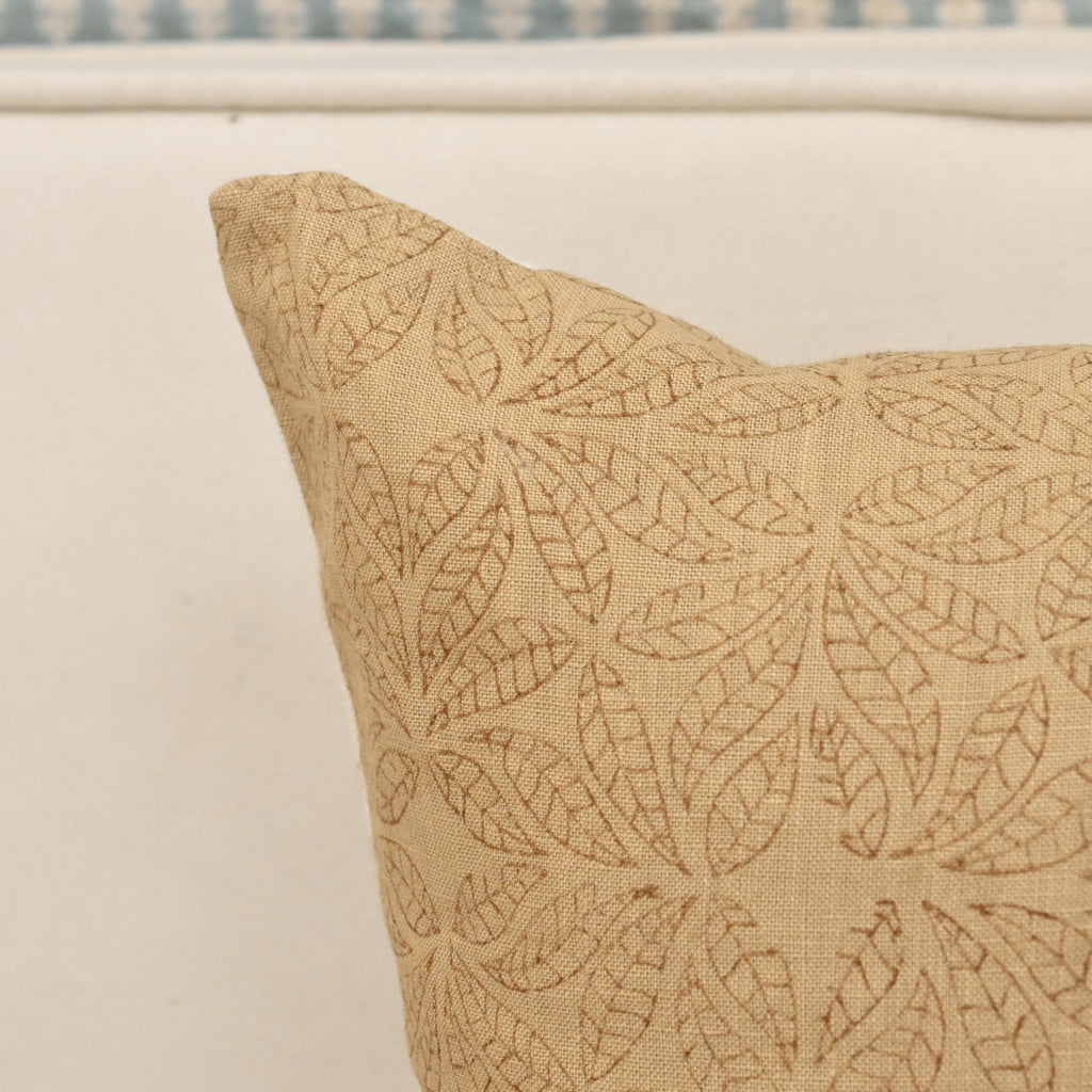 Mandala geometric linen pillow cover styled on a sofa