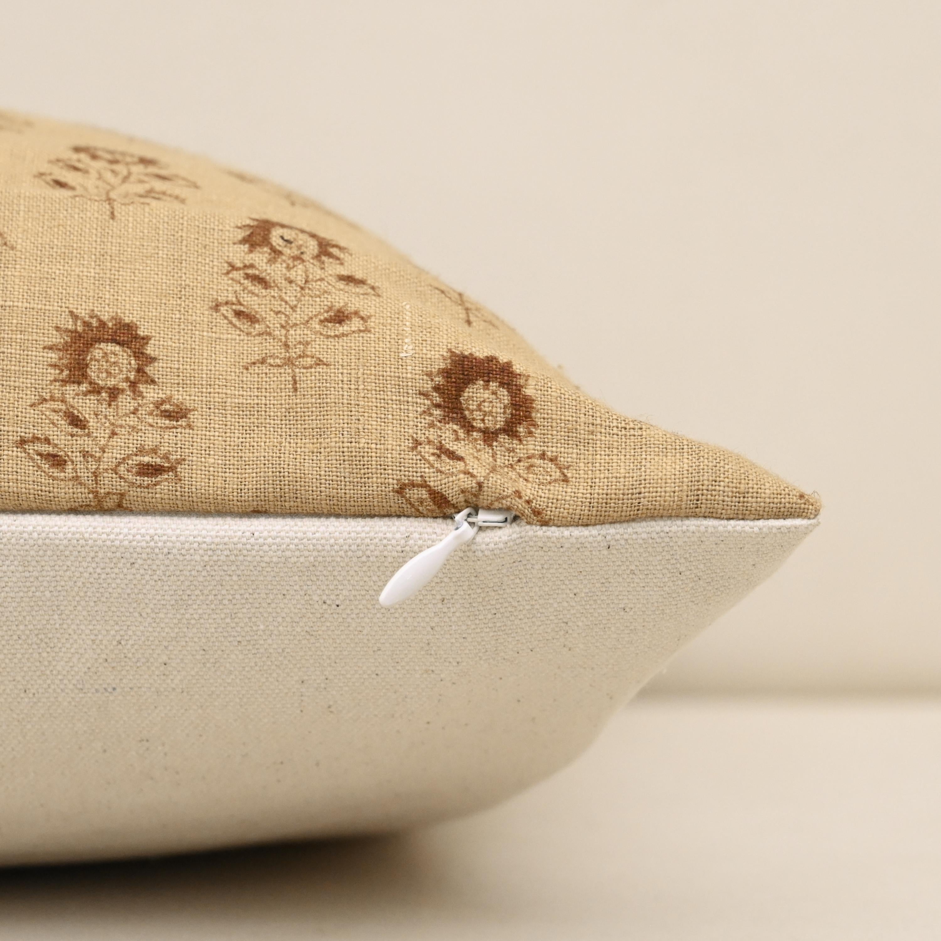 Corner and hidden zipper detail on Indira linen pillow cover