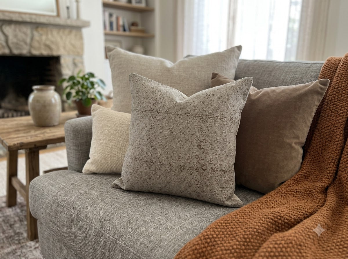 Makayla Chestnut Linen Block Print Pillow Cover