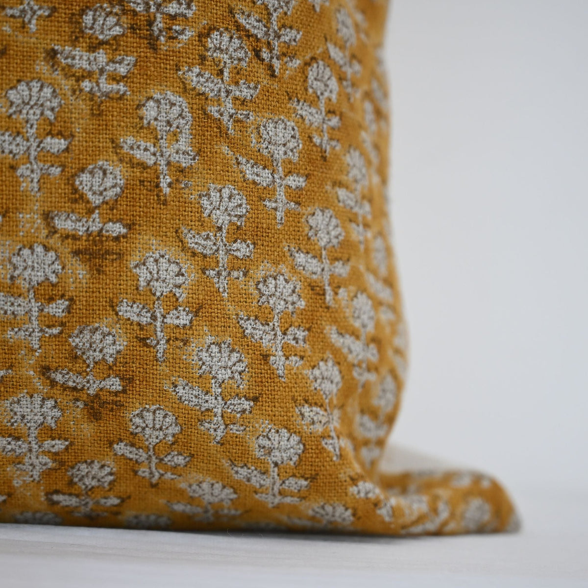 Makayla Yellow Linen Block Print Pillow Cover