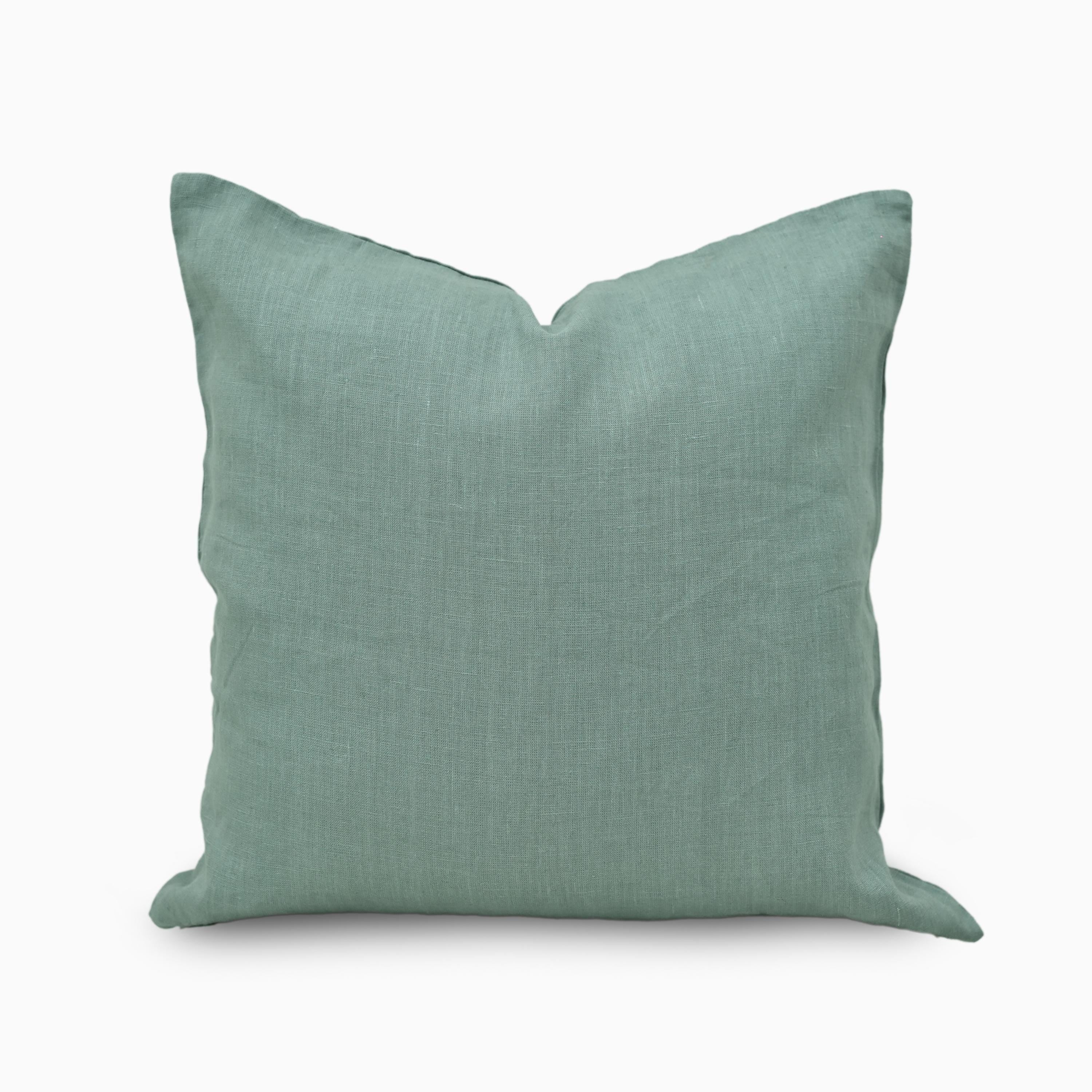 Teal solid linen pillow cover, front view showing soft muted teal tone