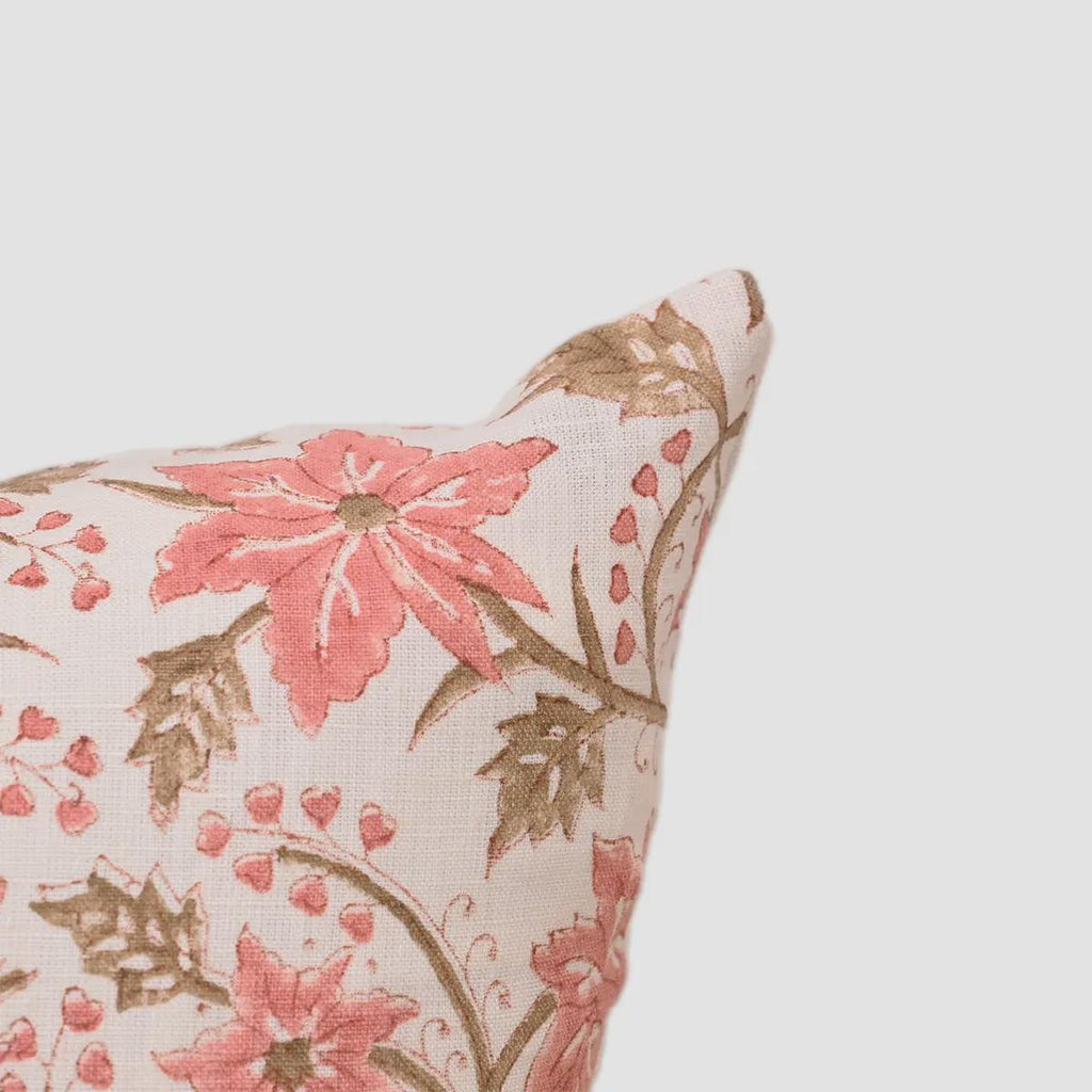 Rose Hand Block Print Linen Pillow Cover