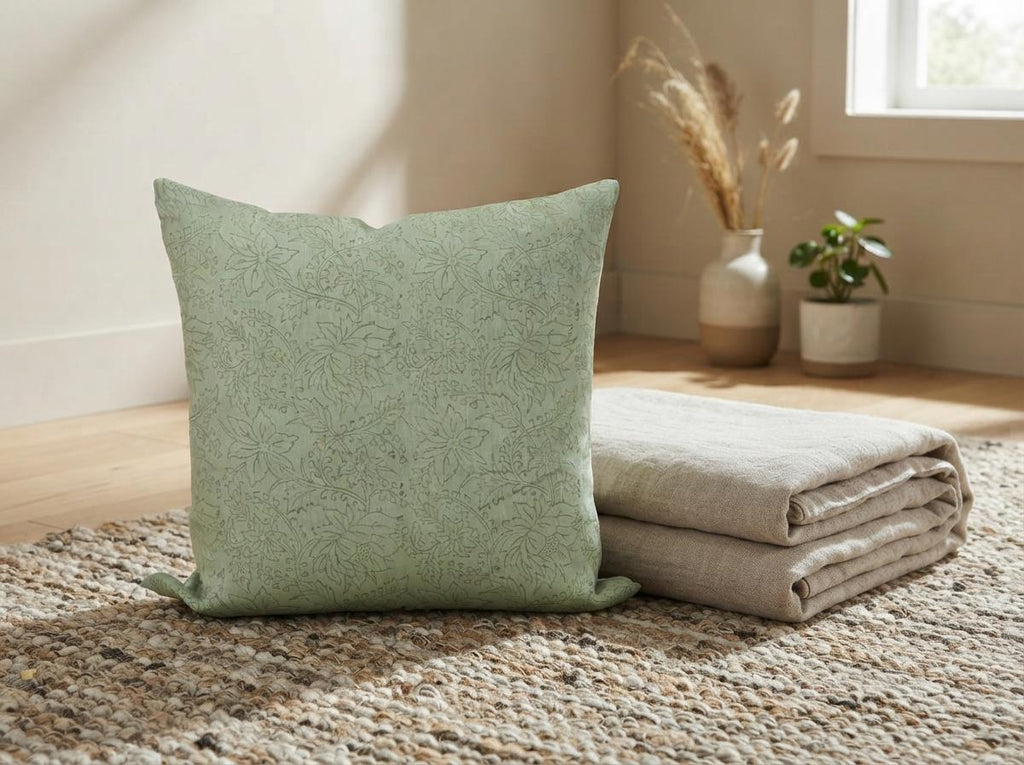Oliva Hand Block Print Linen Pillow Cover