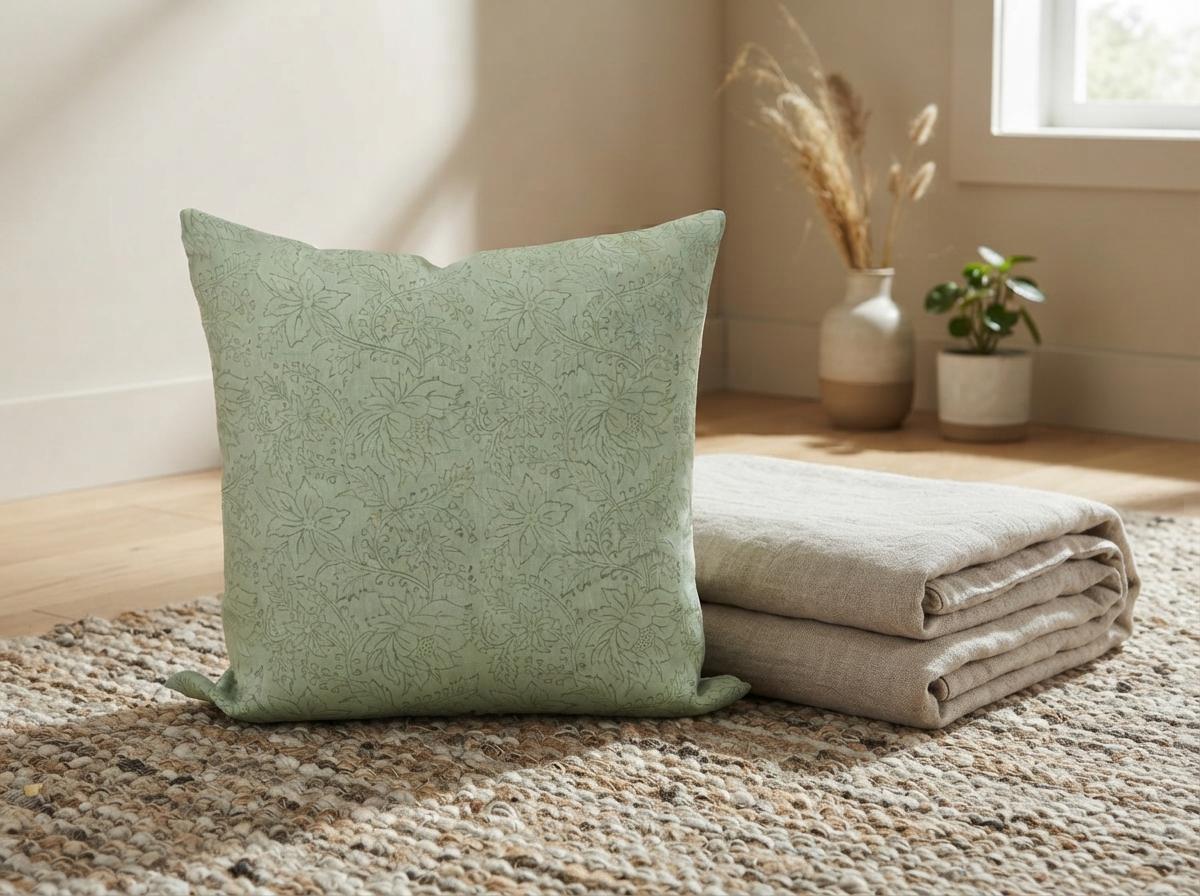 Oliva Hand Block Print Linen Pillow Cover