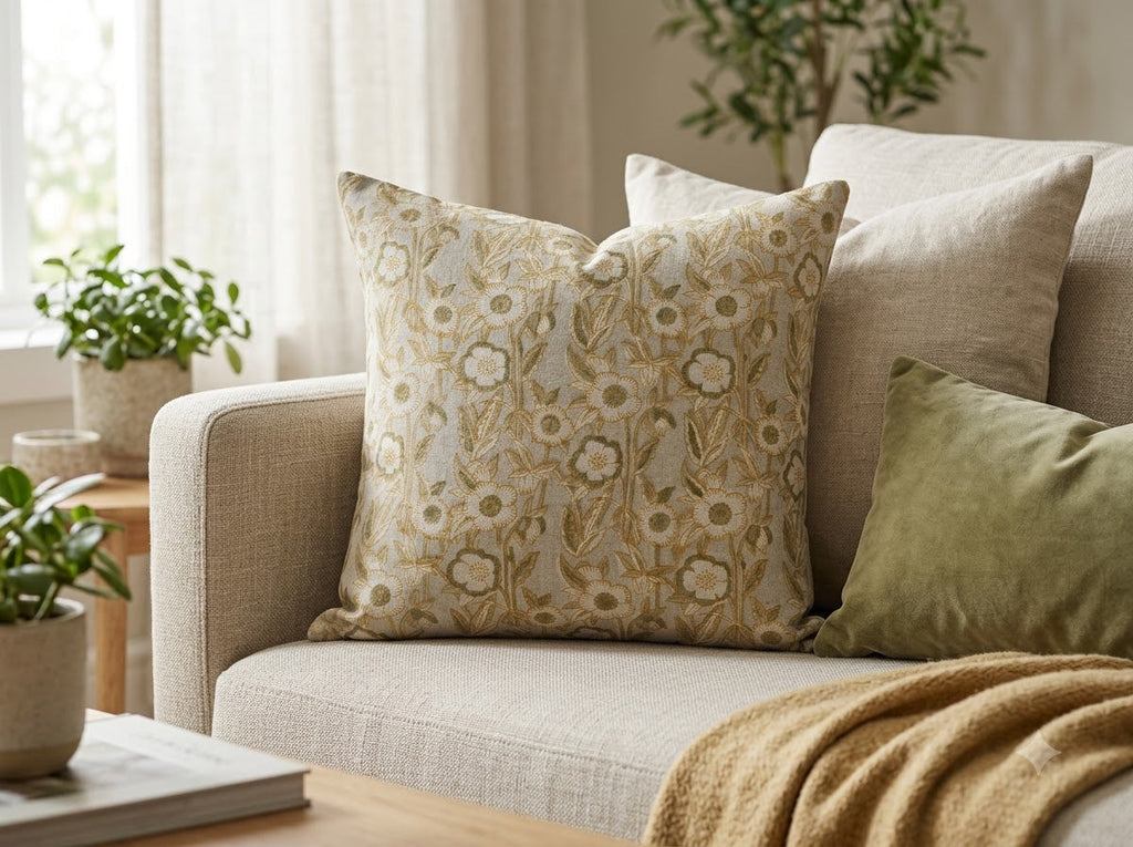 Maria Warm Linen Block Print Pillow Cover