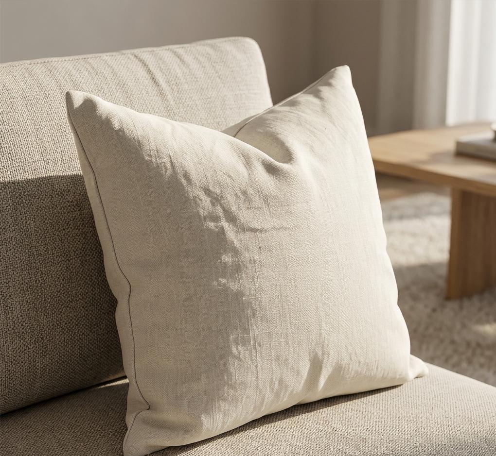 Back view of light grey solid linen pillow cover