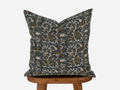 Slate blue paisley vine hand block print linen pillow cover, front view