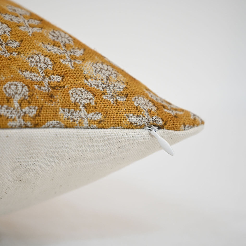 Makayla Yellow Linen Block Print Pillow Cover