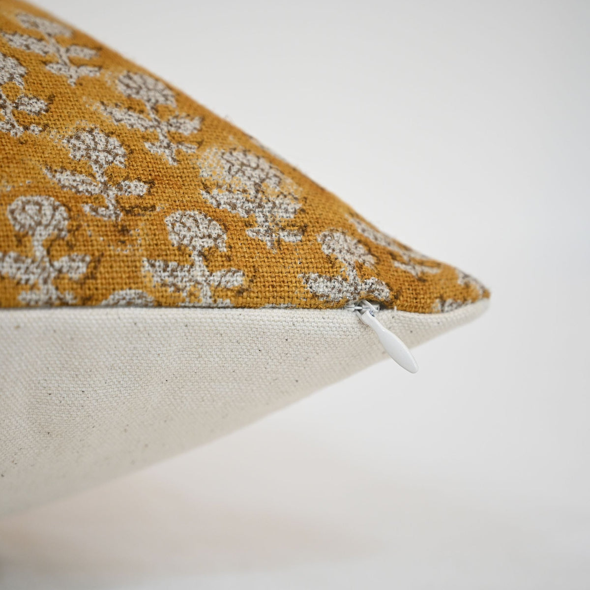 Makayla Yellow Linen Block Print Pillow Cover