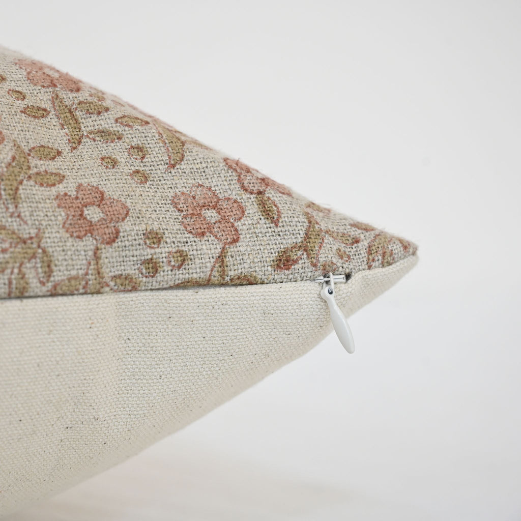 Lisa Taupe Linen Block Print Pillow Cover