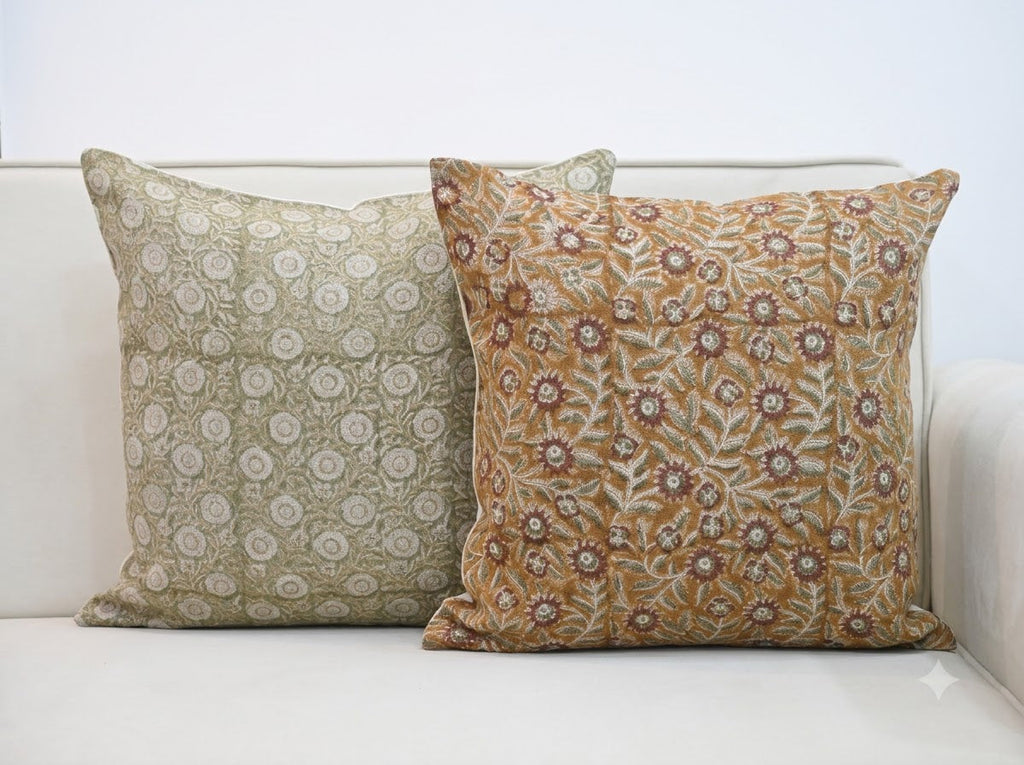 Vanessa  Rust  Linen Block Print Pillow Cover