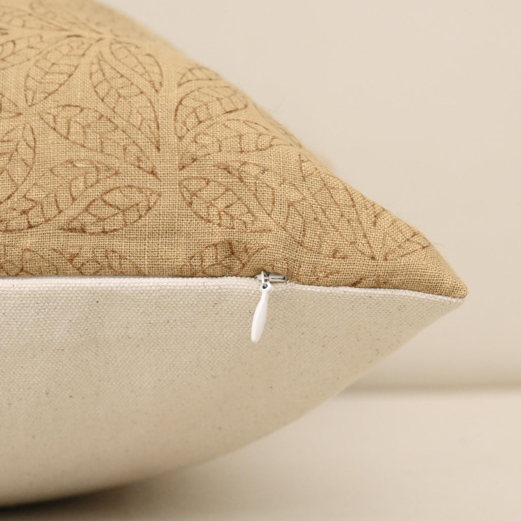 Corner and hidden zipper detail on Mandala linen pillow cover