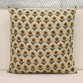 Mustard floral hand block print linen pillow cover, front view