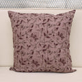 Deep wine burgundy floral hand block print linen pillow cover on mauve background