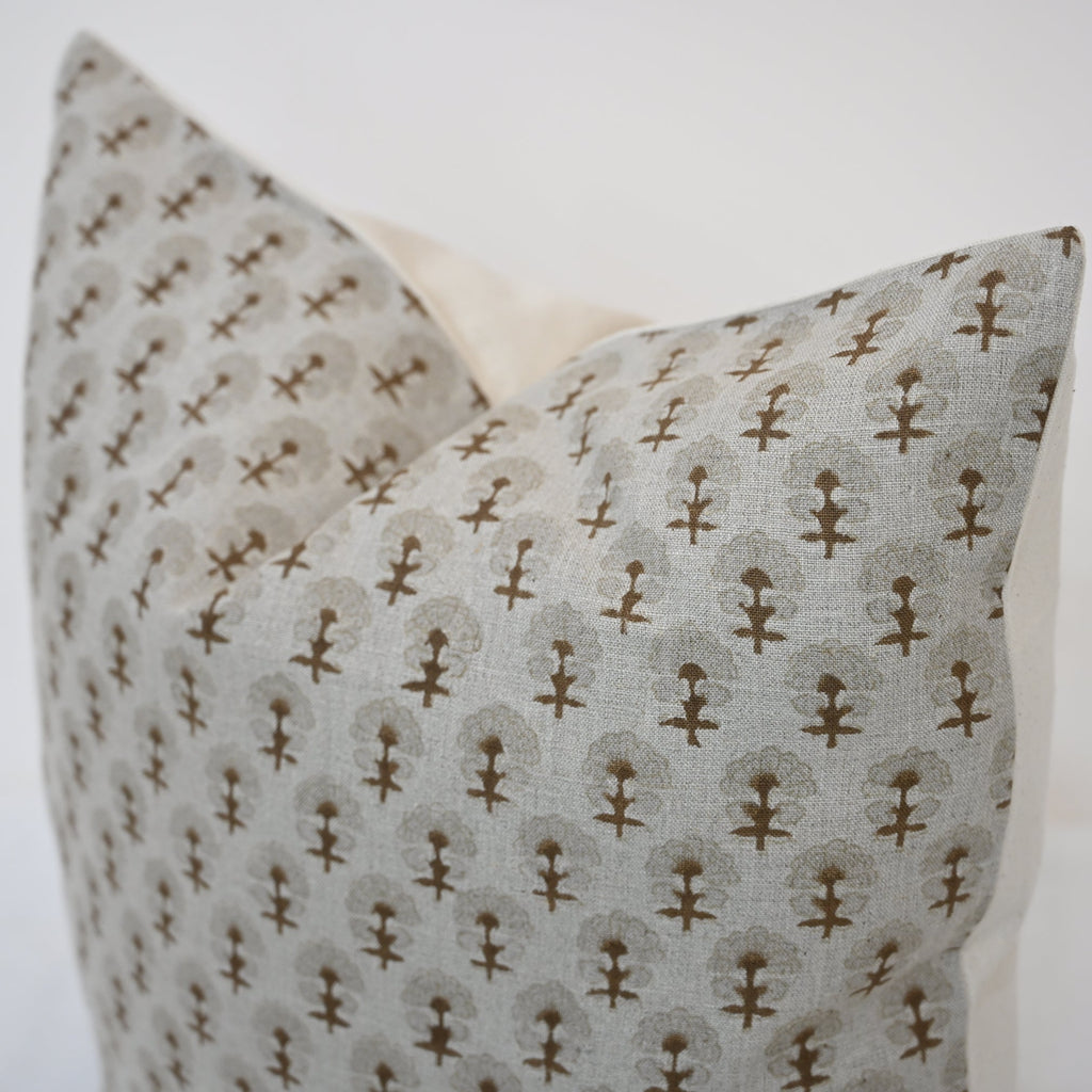 Summer Chestnut Linen Block Print Pillow Cover