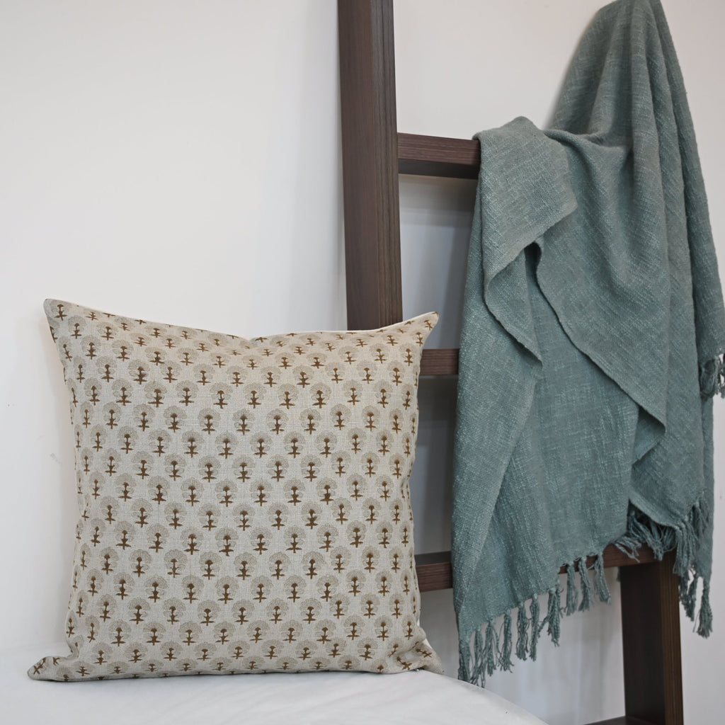 Summer Chestnut Linen Block Print Pillow Cover