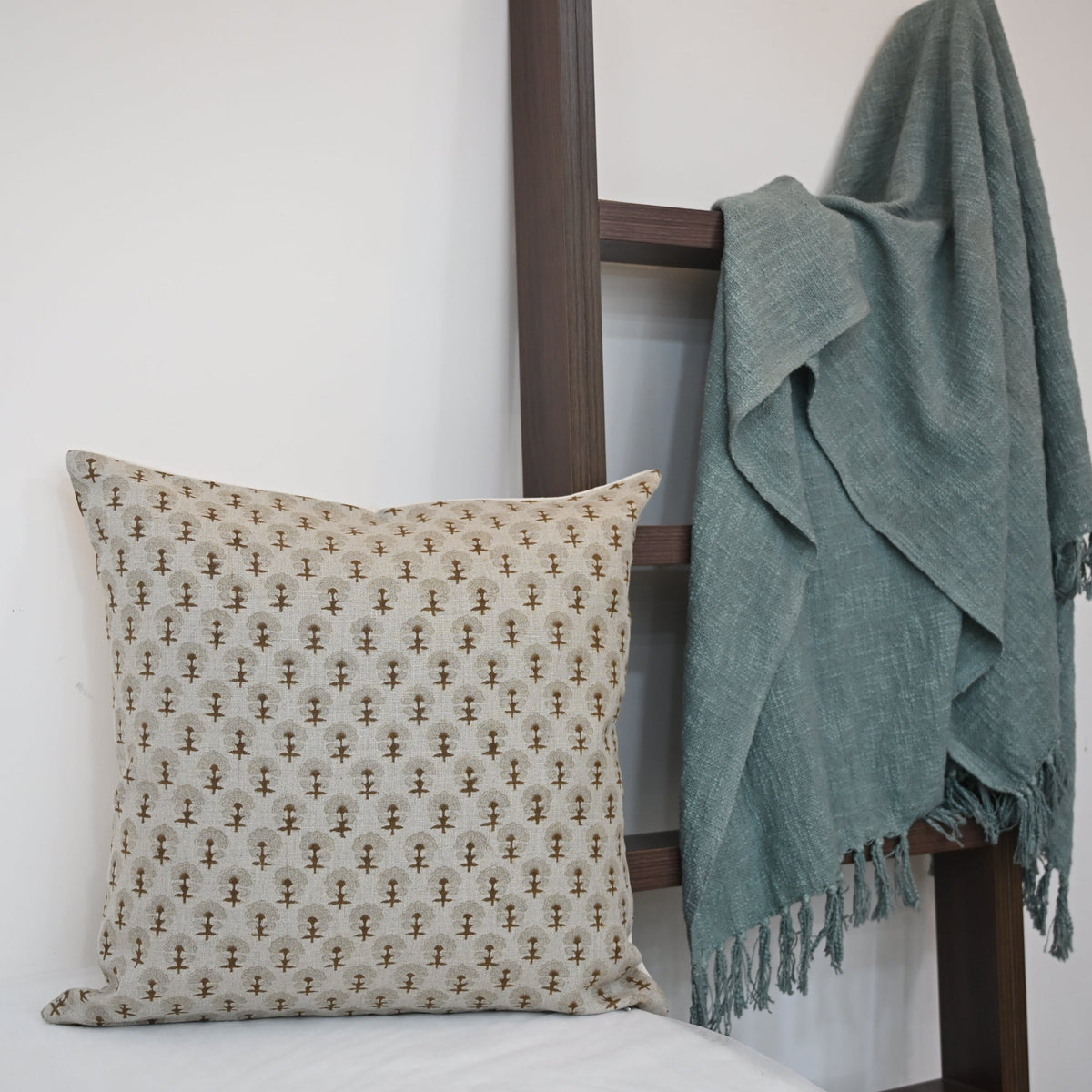 Summer Chestnut Linen Block Print Pillow Cover