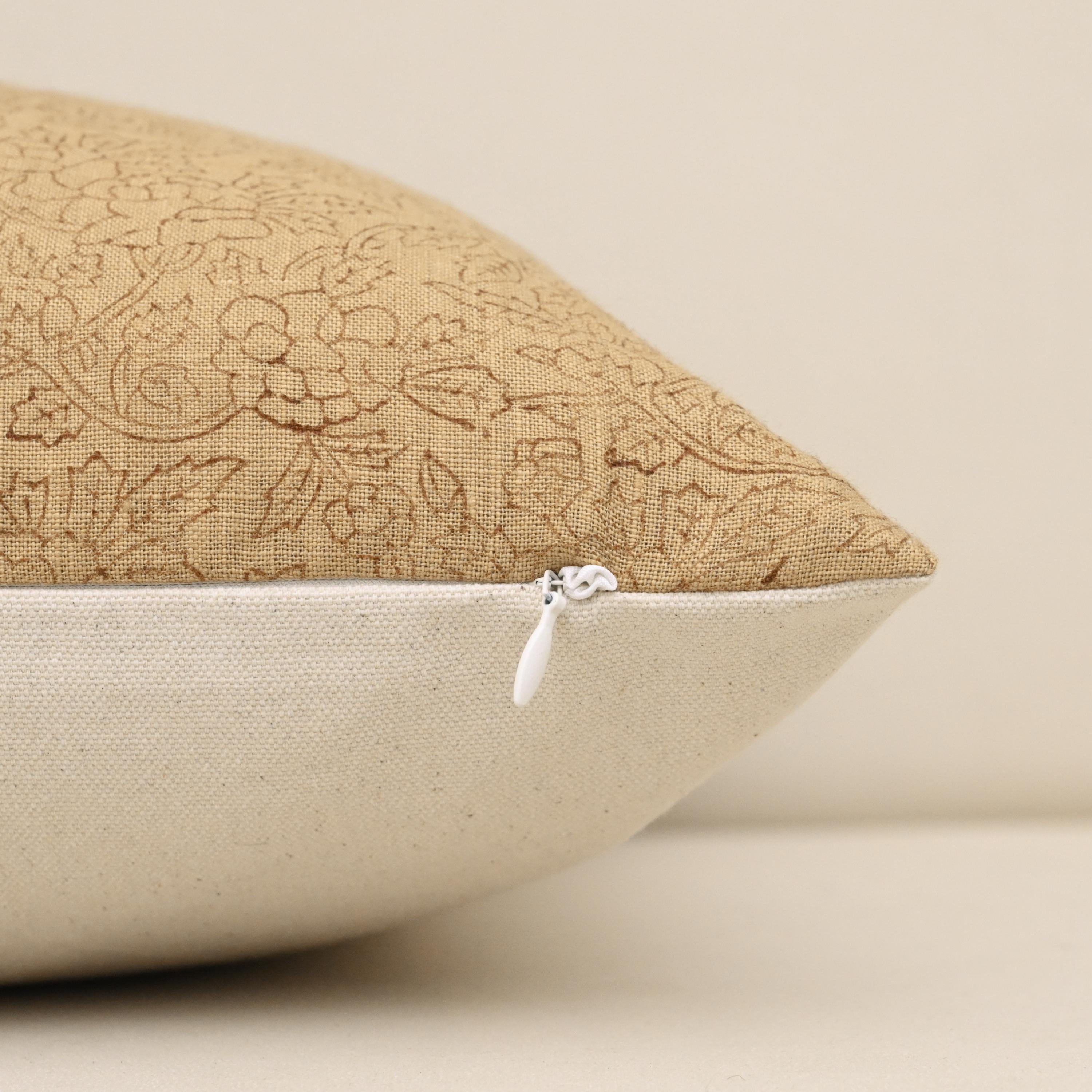 Corner and hidden zipper detail on Ditsy linen pillow cover