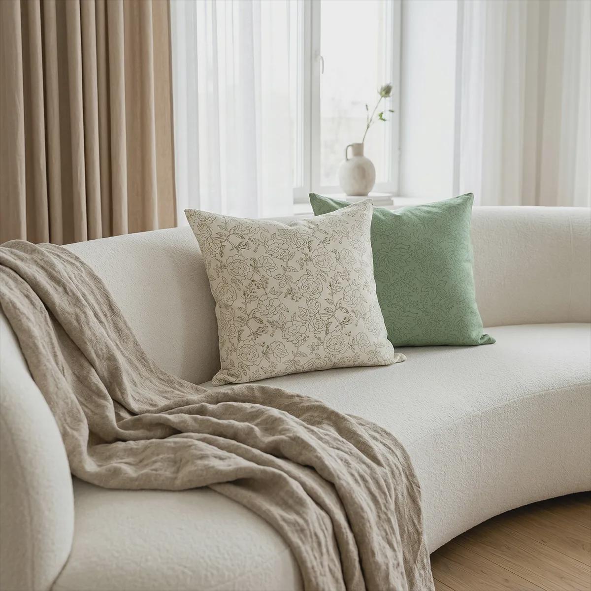 Vireo Hand Block Print Linen Pillow Cover