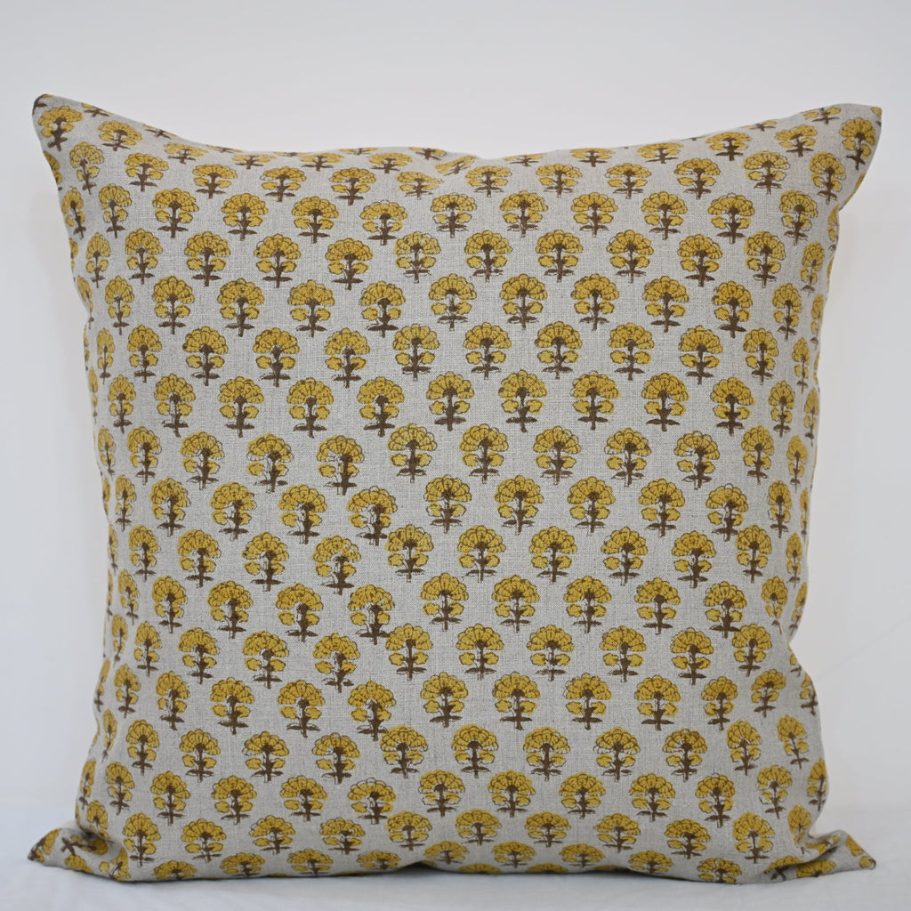 Summer Mustard  Linen Block Print Pillow Cover