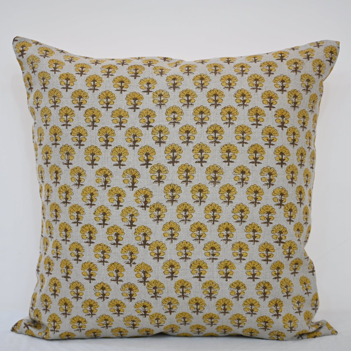 Summer Mustard  Linen Block Print Pillow Cover