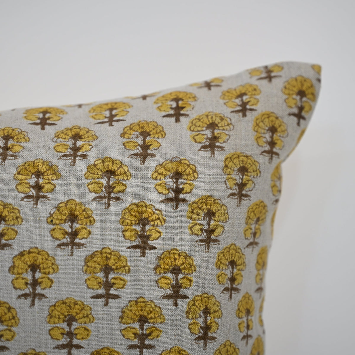 Summer Mustard  Linen Block Print Pillow Cover
