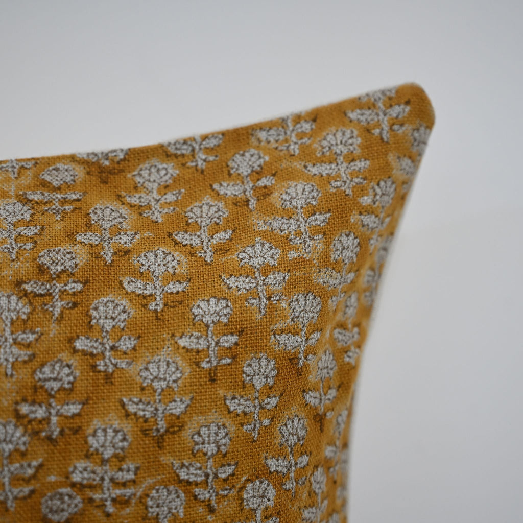 Makayla Yellow Linen Block Print Pillow Cover