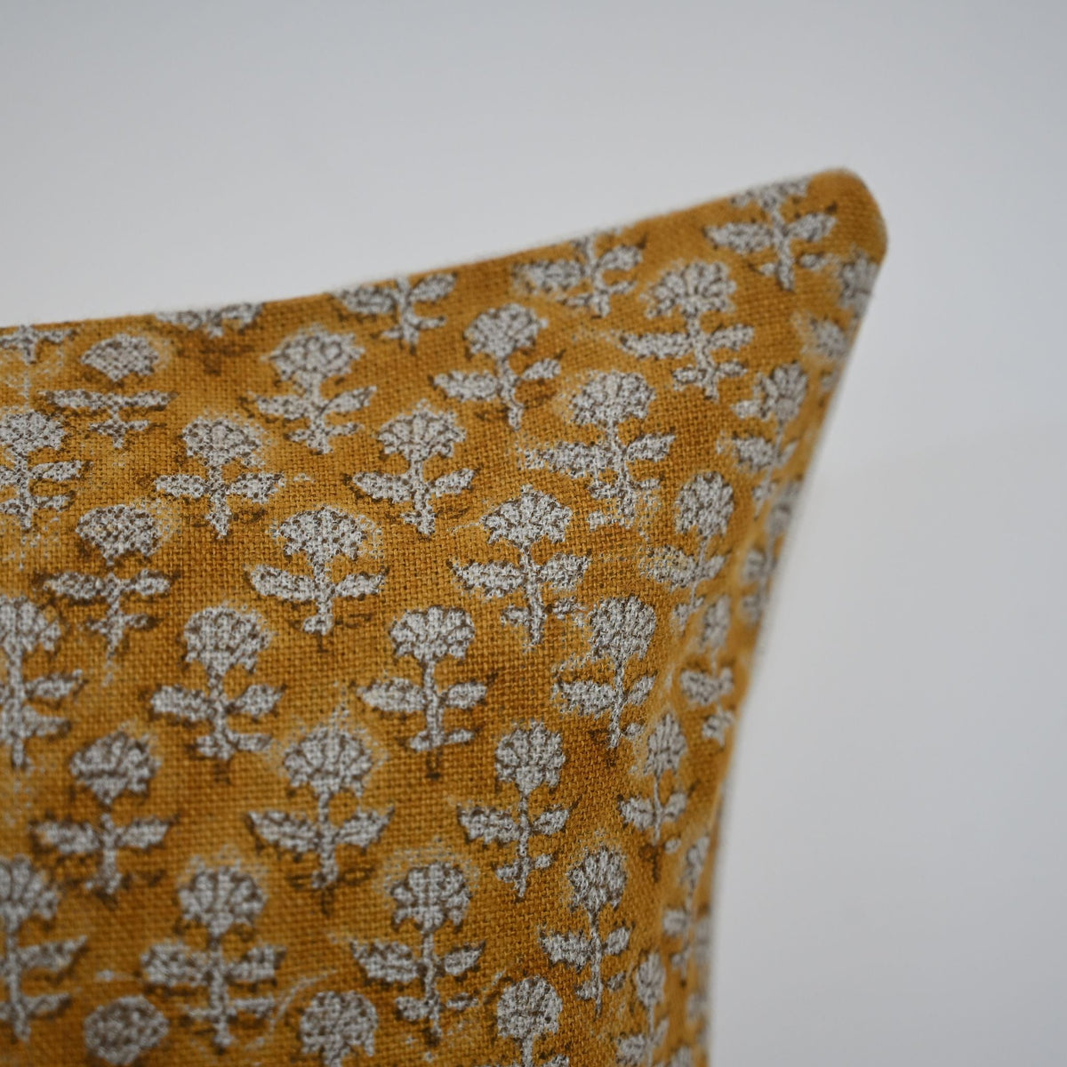 Makayla Yellow Linen Block Print Pillow Cover