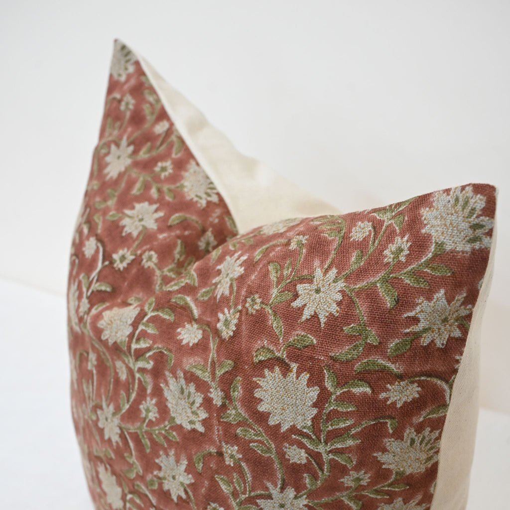 Molly Soft Sage Linen Block Print Pillow Cover