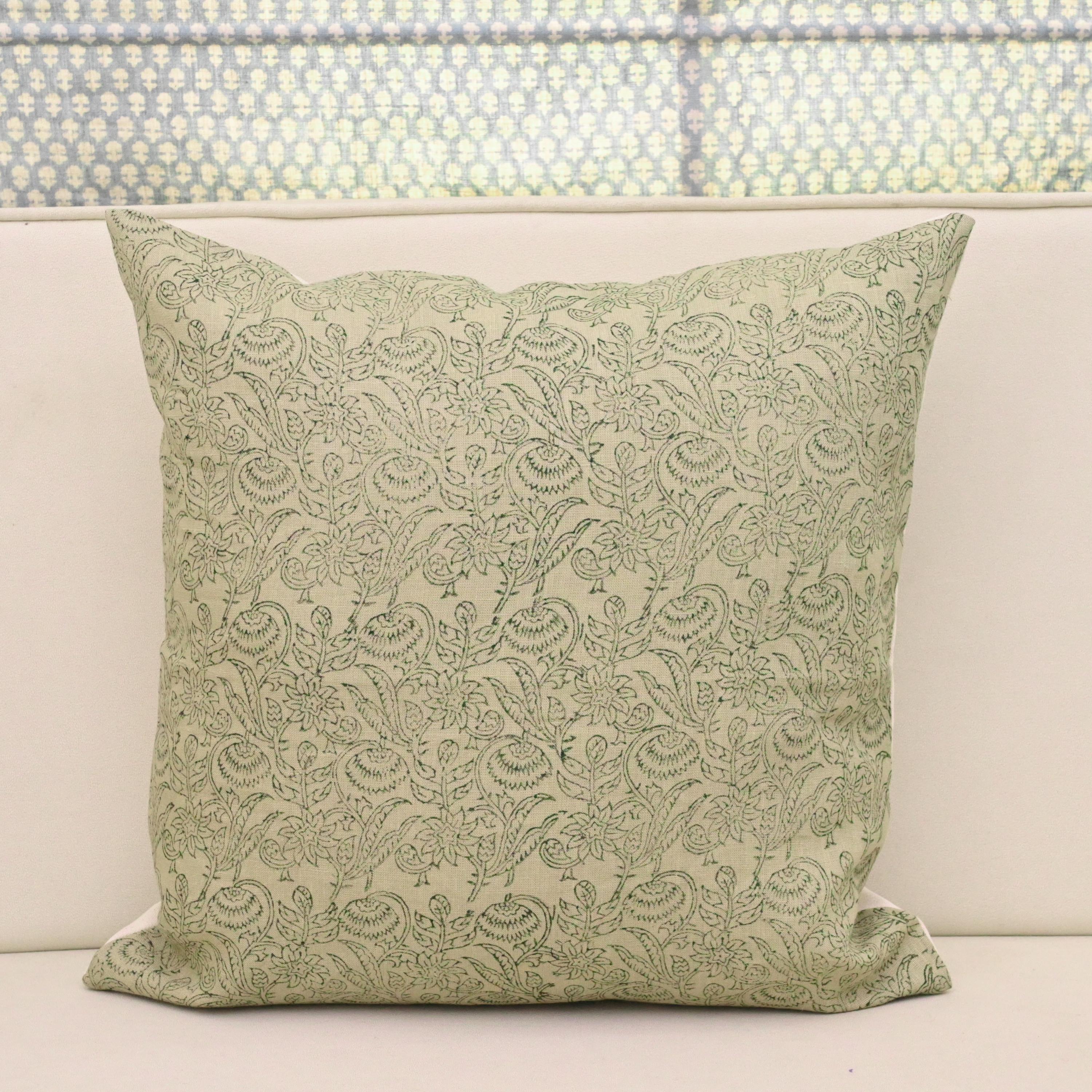 Sage Chintz Vine Linen Pillow Cover