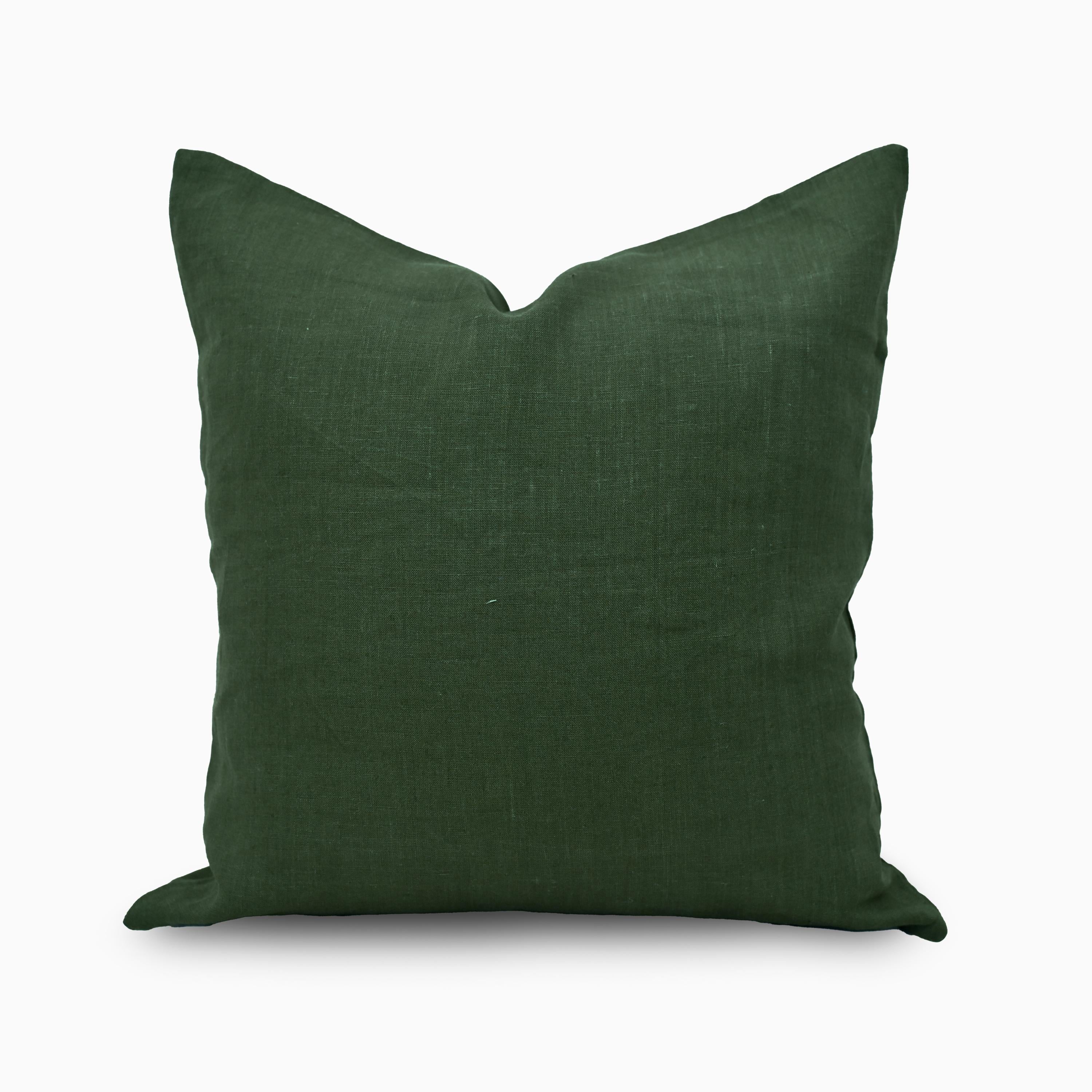 Forest green solid linen pillow cover, front view showing deep green tone